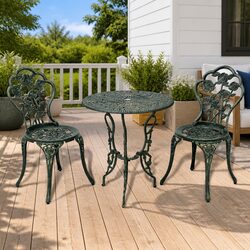 3 Piece Bistro Set Round Table 2 Chairs Garden Patio Outdoor Furniture Green