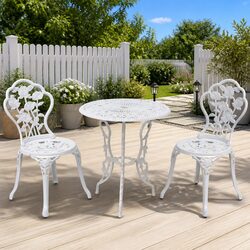 3 Piece Bistro Set Round Table 2 Chairs Garden Patio Outdoor Furniture White