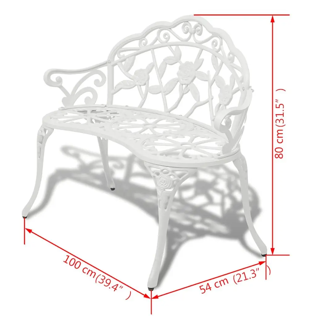 Outdoor Garden Bench 100cm Cast Aluminium White Weather Resistant Seating