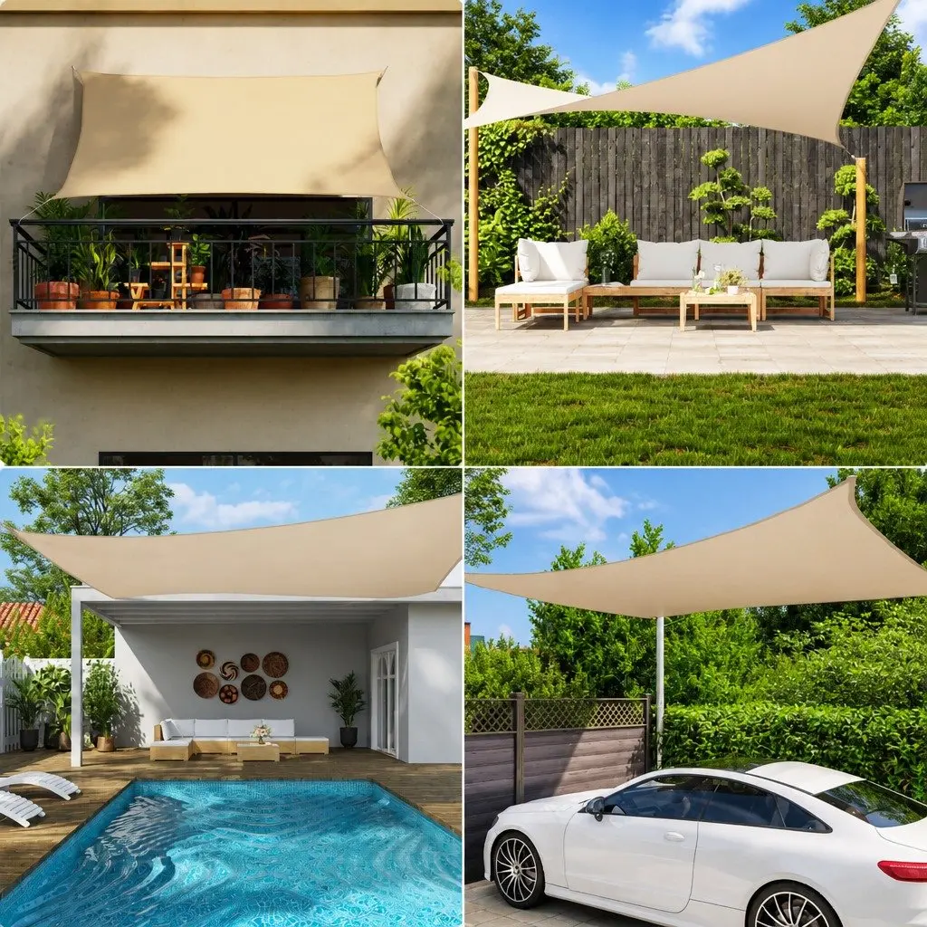 Rectangular Sunshade Sail 2x4 m Cream PU Coated Oxford Fabric Mould and UV Resistant Outdoor Garden Patio Shade Protection