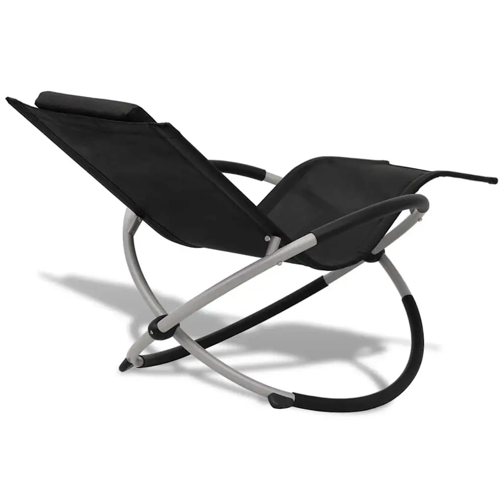 Folding Sun Lounger Outdoor Black Textilene Metal Weather-Resistant Garden Chair