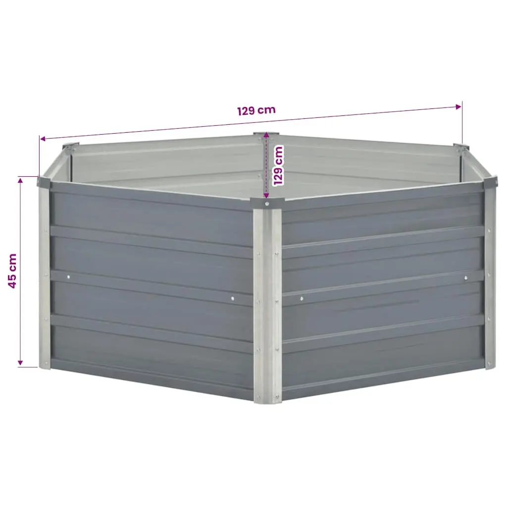 Hexagon Raised Garden Bed 129x129x45cm Galvanised Steel Planter