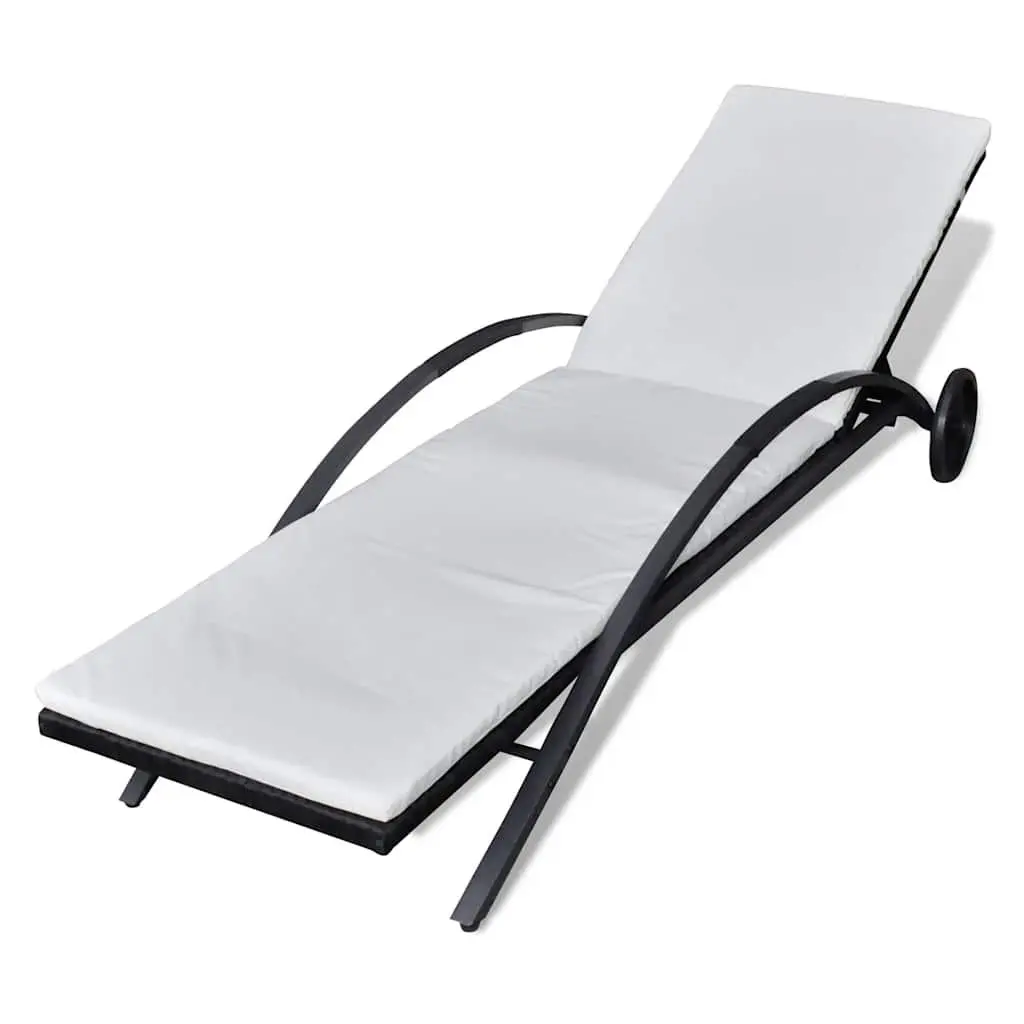 Sun Lounger Adjustable Backrest with Cushion and Wheels Outdoor Patio Garden Furniture