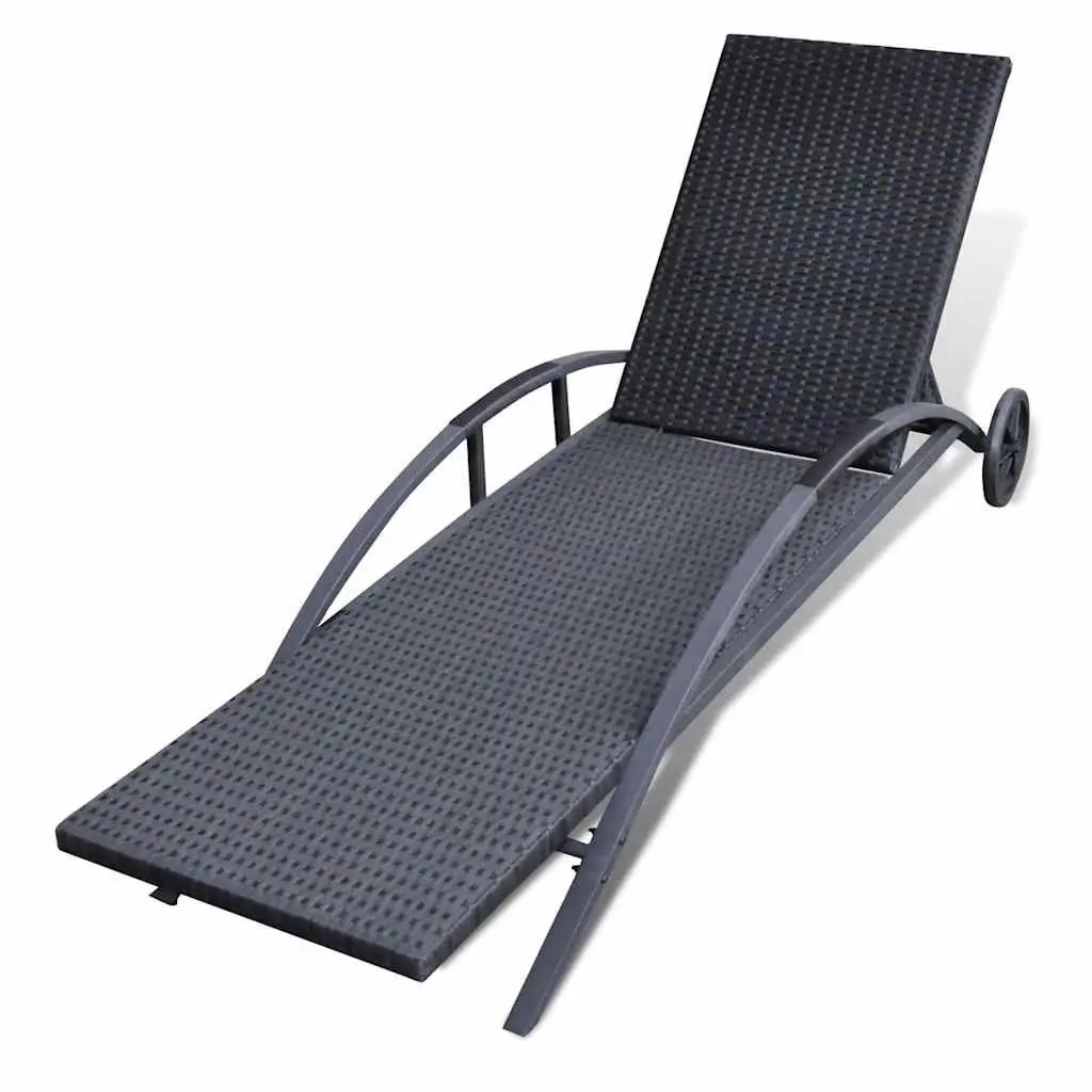 Sun Lounger Adjustable Backrest with Cushion and Wheels Outdoor Patio Garden Furniture