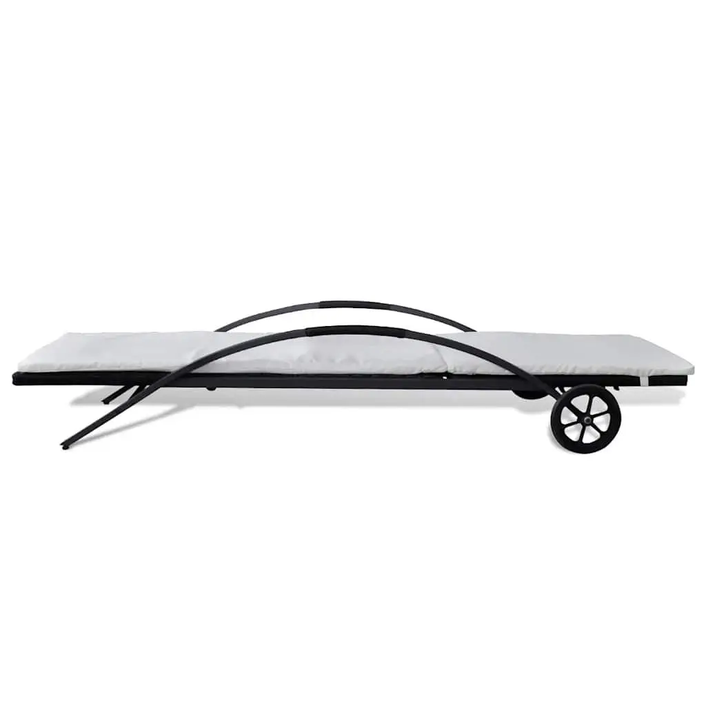 Sun Lounger Adjustable Backrest with Cushion and Wheels Outdoor Patio Garden Furniture