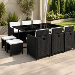 Elegant Black Outdoor Dining Set with Cushions