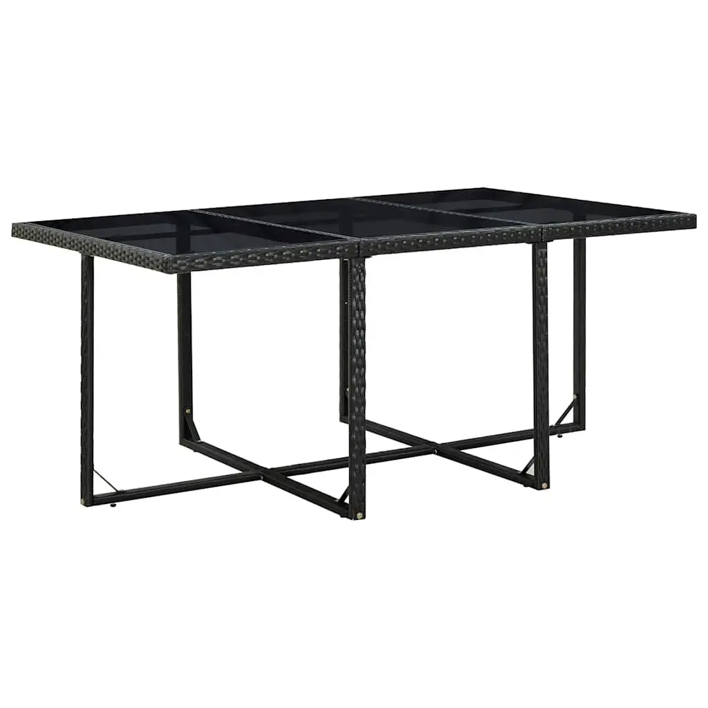 Outdoor Dining Set 11 Piece Black Poly Rattan Garden Furniture with Cushions