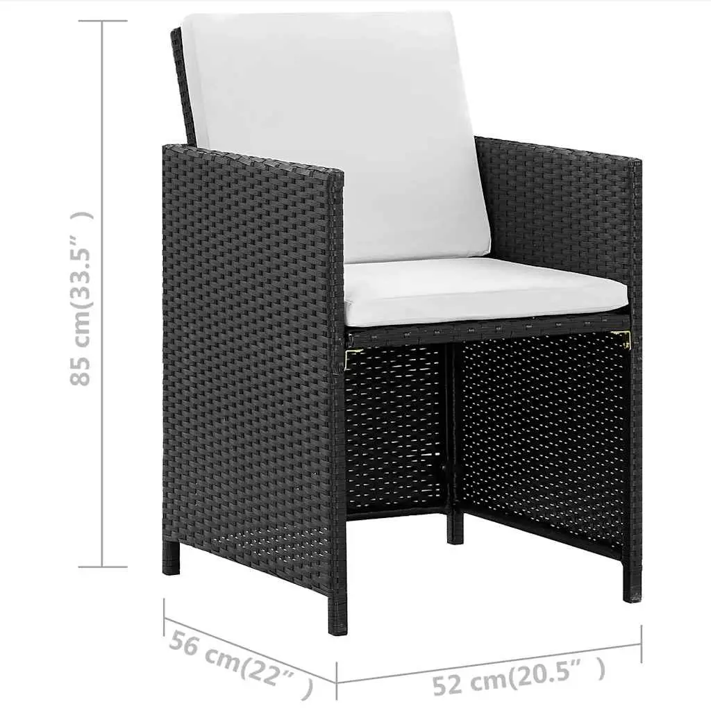 Outdoor Dining Set 11 Piece Black Poly Rattan Garden Furniture with Cushions