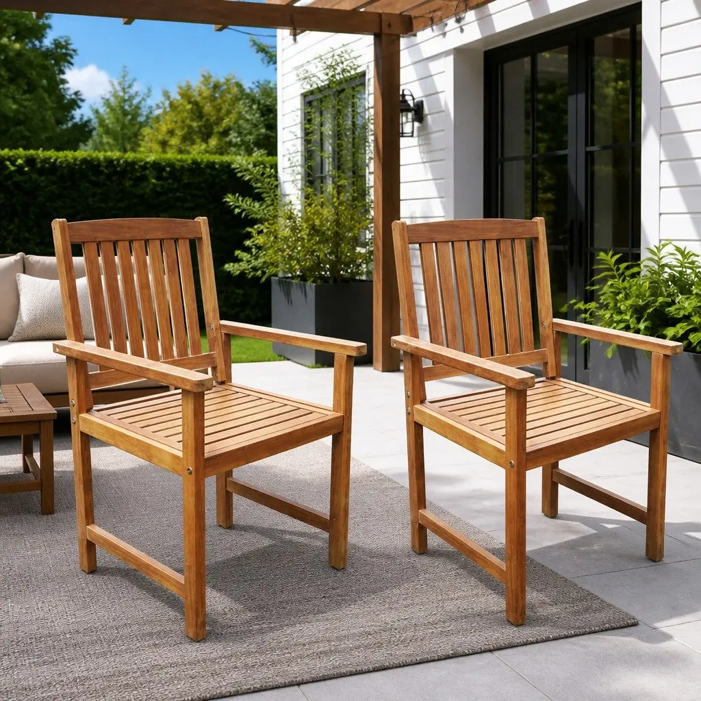 Outdoor Chairs 2 pcs Solid Acacia Wood Brown Garden Seating