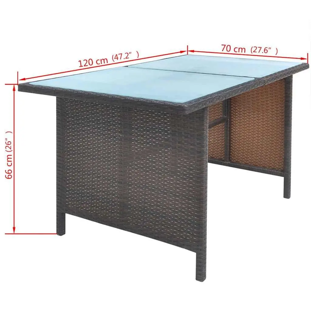 Rattan Outdoor Dining Set 7 Person Glass Top Table Lightweight Weather Resistant with Cushions
