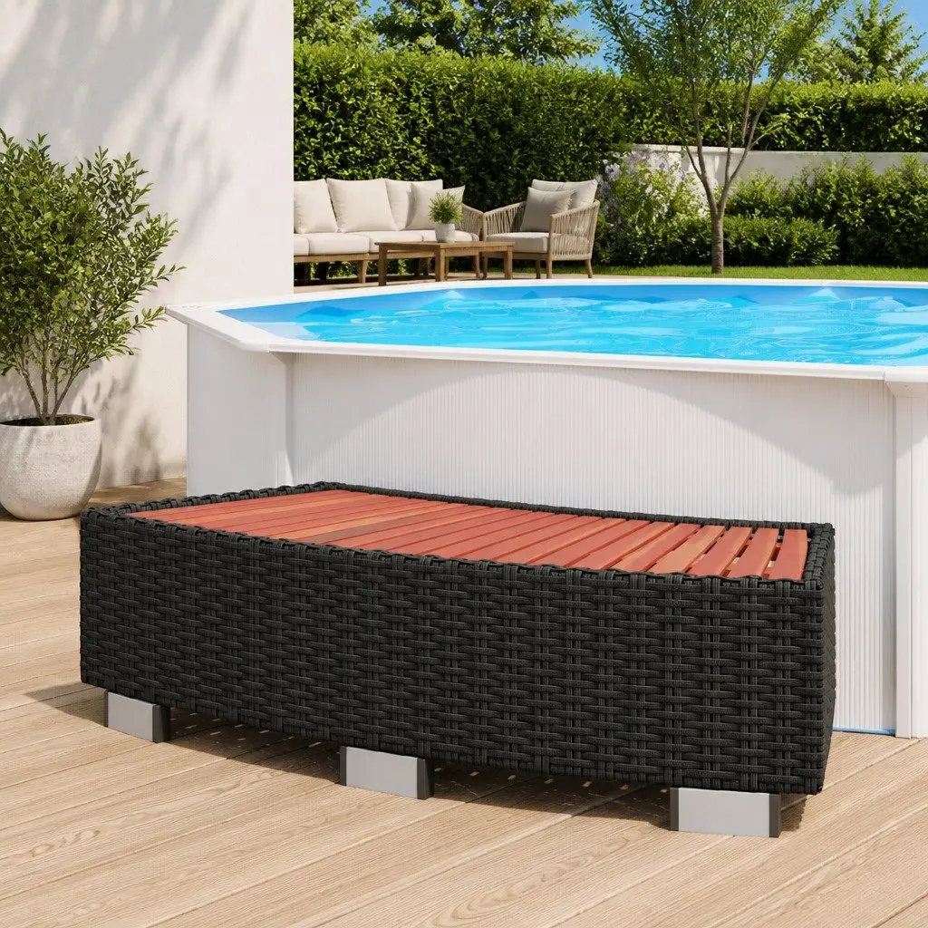 Spa Step Black 92x45x25cm Rattan Construction with Aluminium Stands and Steel Frame for Hot Tub and Spa Access