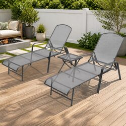 Sun Loungers Set 2 pcs with Folding Table Steel Mesh Anthracite Outdoor Seating