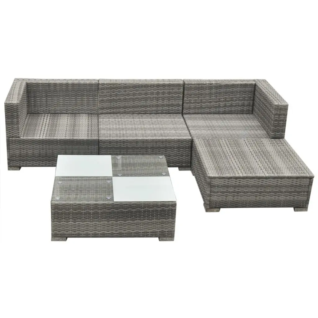 5 Piece Modular Garden Lounge Set Grey Weather Resistant PE Rattan Sofa