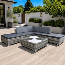Garden Lounge Set 6 Piece Outdoor Rattan Sofa Patio Furniture Grey with Cushions