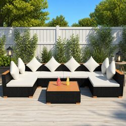 7 Piece Outdoor Garden Lounge Set Poly Rattan Sofa Patio Furniture with Cushions