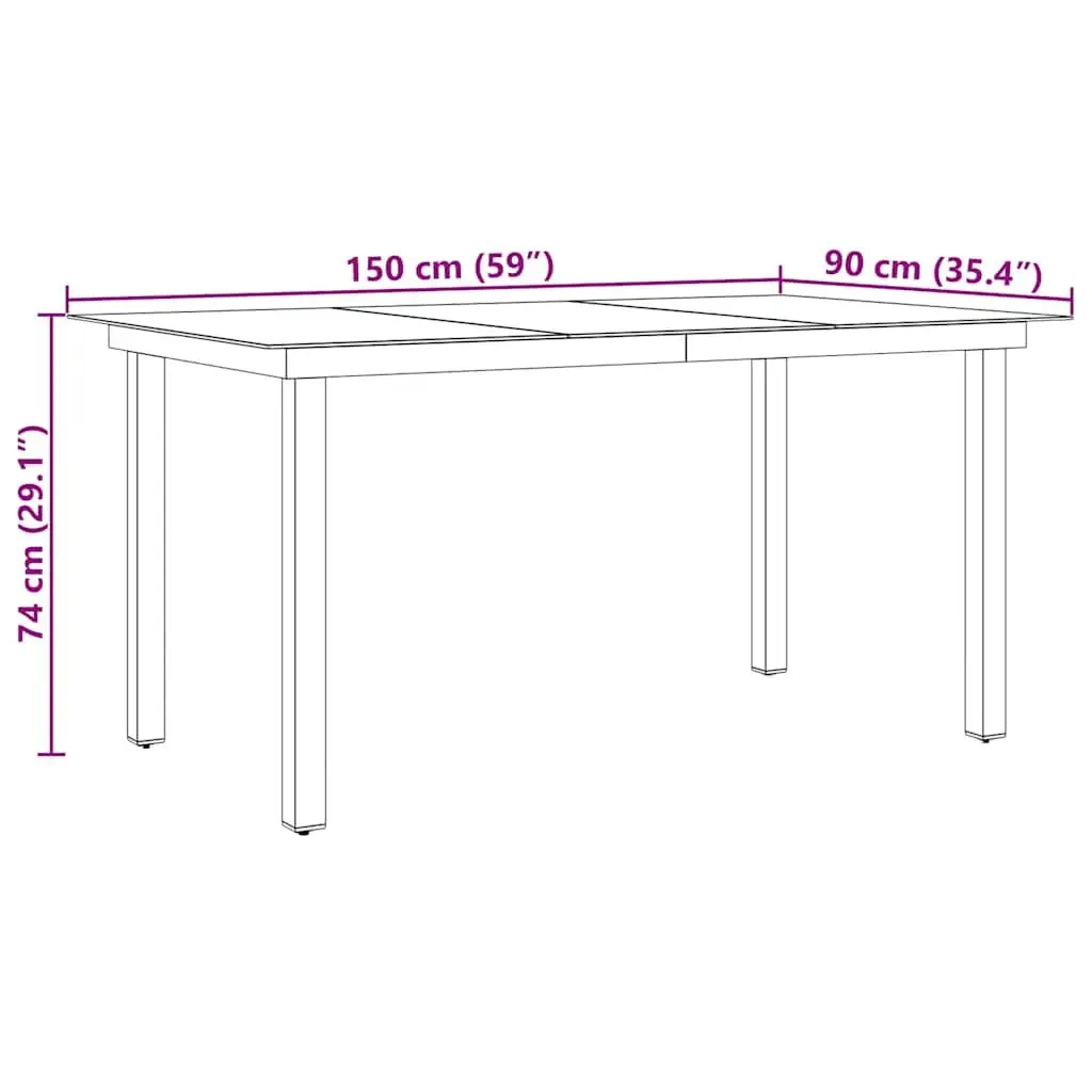 Garden Dining Table 150 x 90 cm Black Aluminium Frame Glass Top Outdoor Patio Furniture
