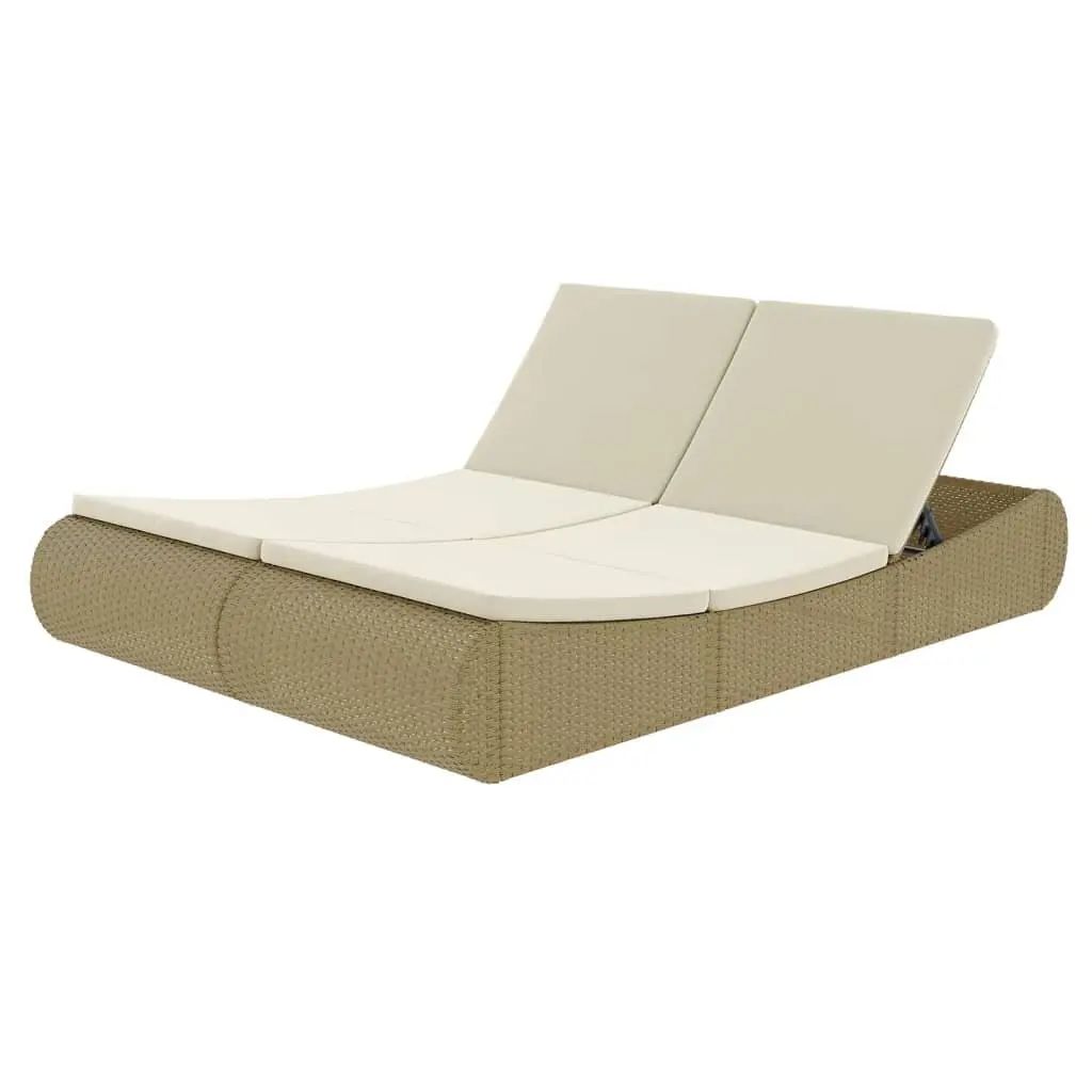 Outdoor Lounge Bed Beige Adjustable Backrest Weather Resistant PE Rattan