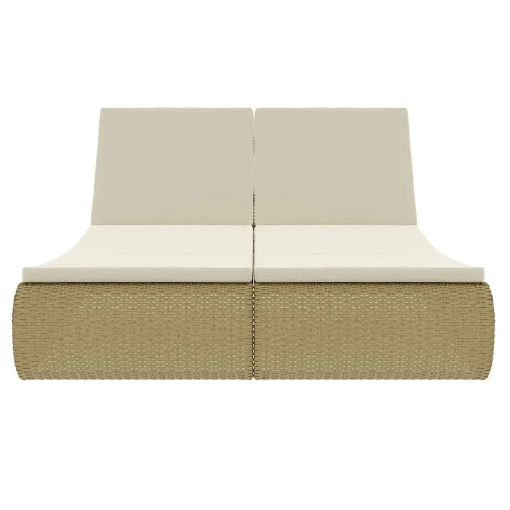 Outdoor Lounge Bed Beige Adjustable Backrest Weather Resistant PE Rattan