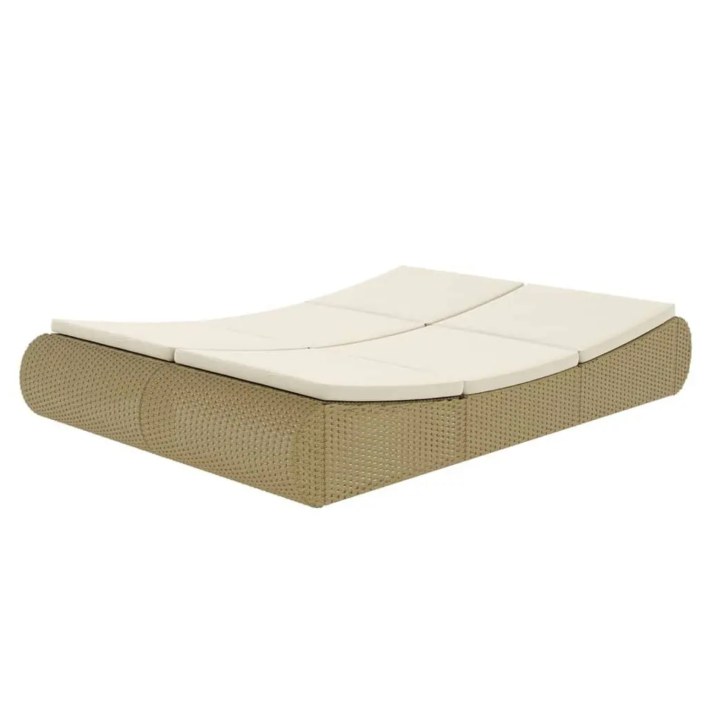 Outdoor Lounge Bed Beige Adjustable Backrest Weather Resistant PE Rattan