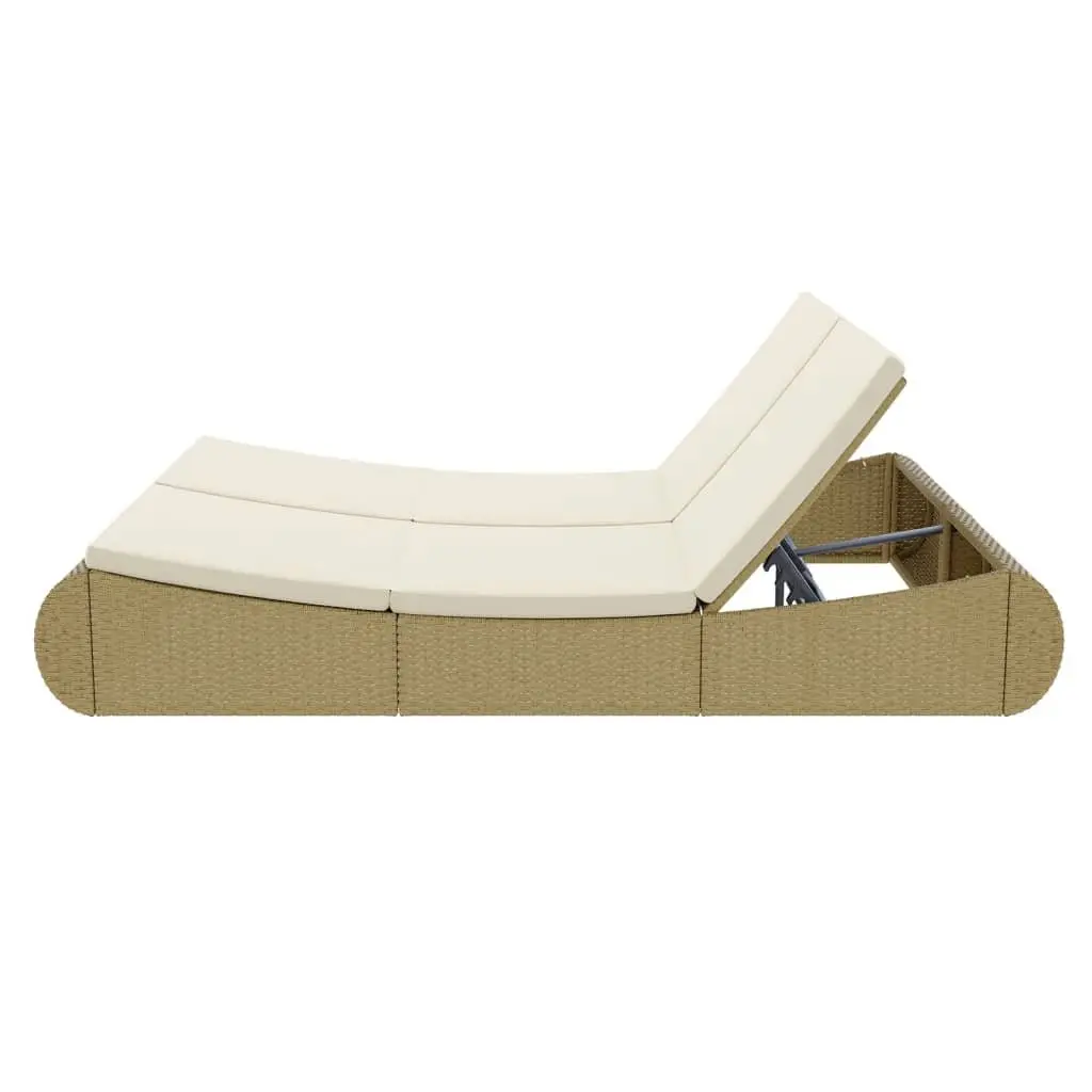 Outdoor Lounge Bed Beige Adjustable Backrest Weather Resistant PE Rattan