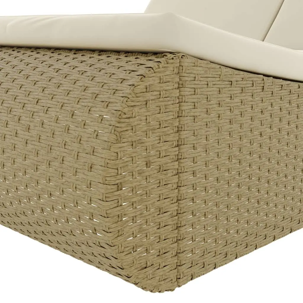 Outdoor Lounge Bed Beige Adjustable Backrest Weather Resistant PE Rattan