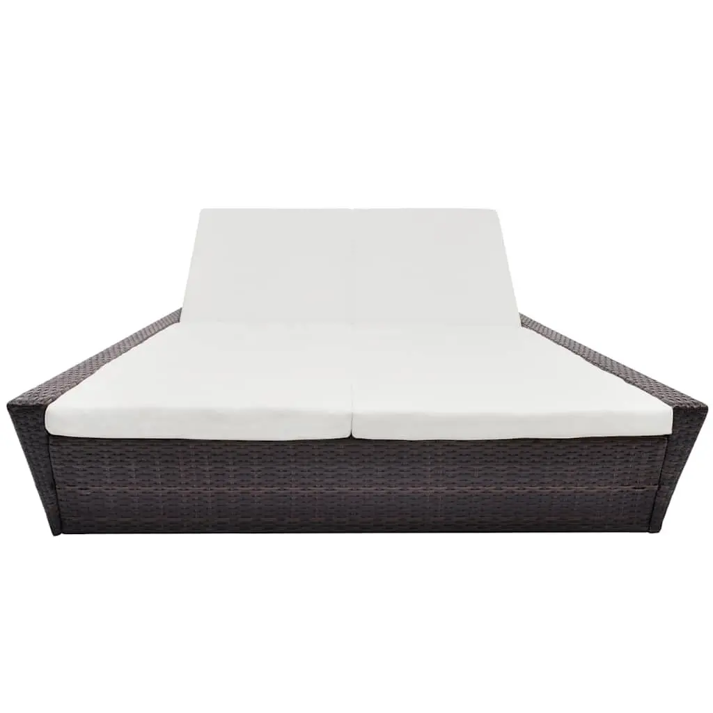 Double Outdoor Lounge Bed Adjustable Backrests Weather Resistant PE Rattan Brown