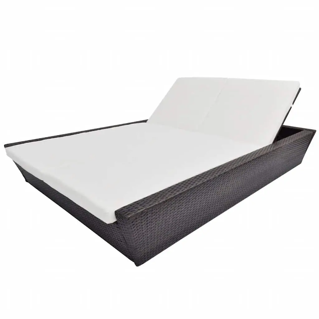 Double Outdoor Lounge Bed Adjustable Backrests Weather Resistant PE Rattan Brown