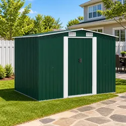 Metal Garden Storage Shed Green Outdoor Structures Double Sliding Doors