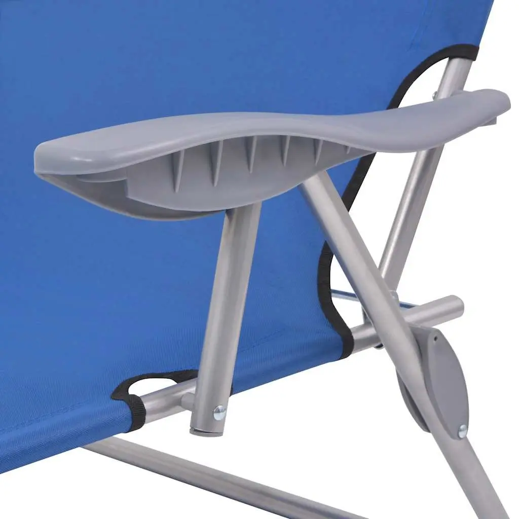 Adjustable Canopy Foldable Sun Lounger Outdoor Beach Chair Steel Frame Blue
