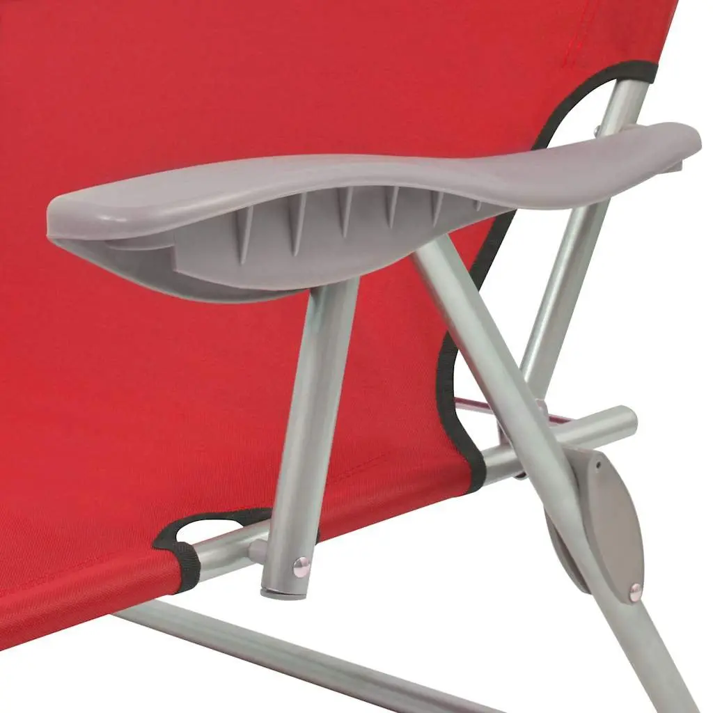 Sun Lounger Adjustable Canopy Foldable Beach Chair Red Outdoor Seating