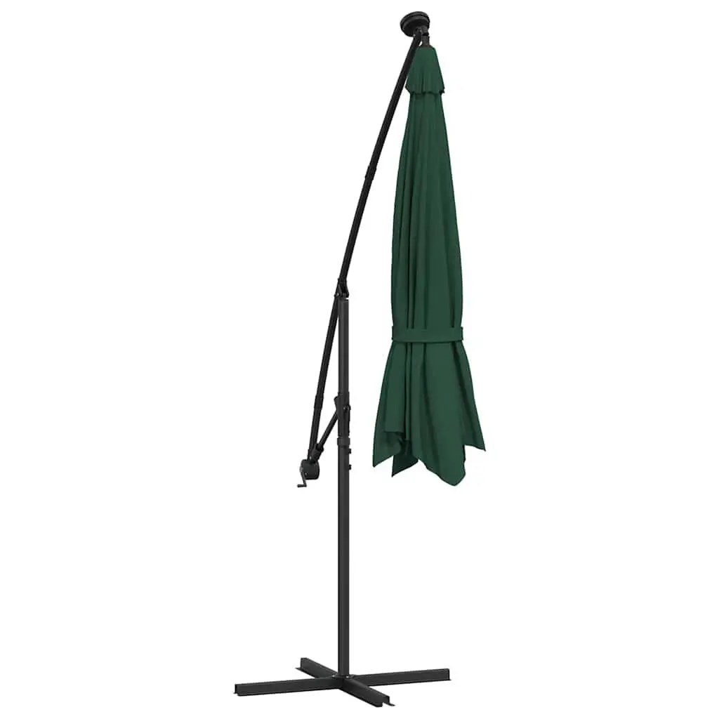 Hanging Garden Parasol 300 cm LED Lighting Green UV Resistant Polyester Canopy Crank Mechanism