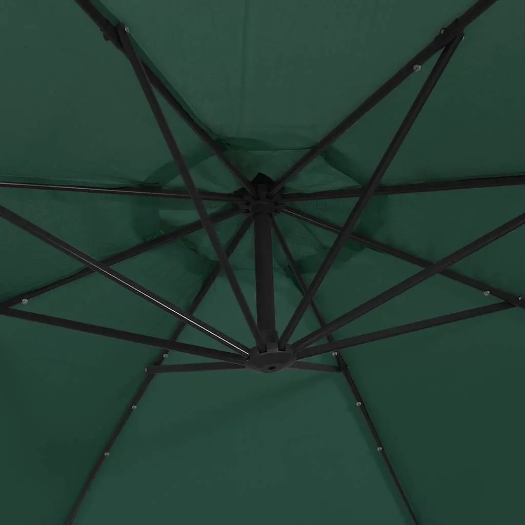 Hanging Garden Parasol 300 cm LED Lighting Green UV Resistant Polyester Canopy Crank Mechanism