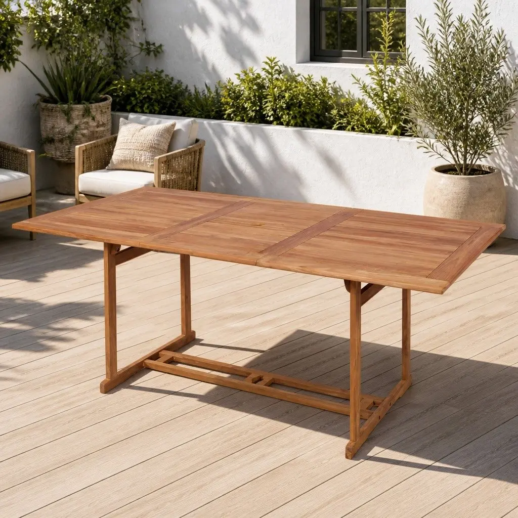 Outdoor Dining Table 180x90x75cm Teak Wood Garden Patio Furniture Parasol Hole