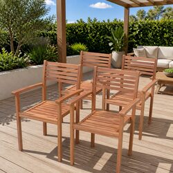 Stackable Outdoor Chairs 4 pcs Garden Seating Teak Wood Brown Furniture Set