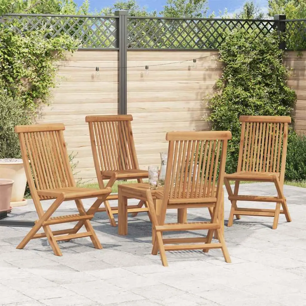 Folding Chairs Set 4 Piece Teak Hardwood Construction Weather Resistant Brown