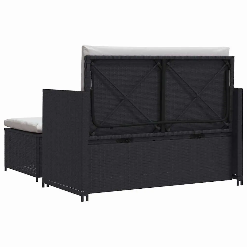 2 Piece Garden Lounge Set Black Weather-Resistant Poly Rattan Outdoor Sofa Stool