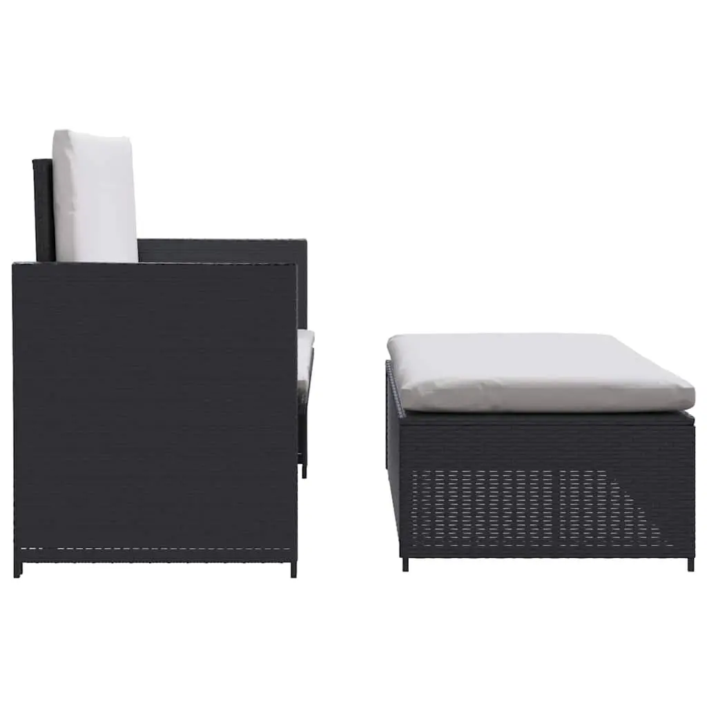 2 Piece Garden Lounge Set Black Weather-Resistant Poly Rattan Outdoor Sofa Stool