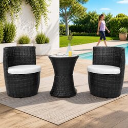 Outdoor Bistro Set 3 Piece Rattan Patio Furniture Garden Table Chairs Cushions