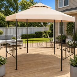 Hexagonal Garden Gazebo Marquee Pavilion Tent Outdoor Canopy Shade Beige