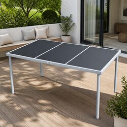 Outdoor Dining Table 150x90cm Glass Top Steel Legs Garden Patio Furniture Black