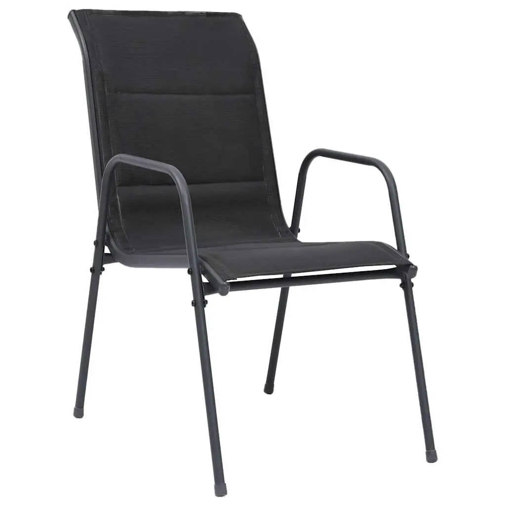 Outdoor Stackable Dining Chairs 6 Piece Set Steel Frame Garden Furniture Black