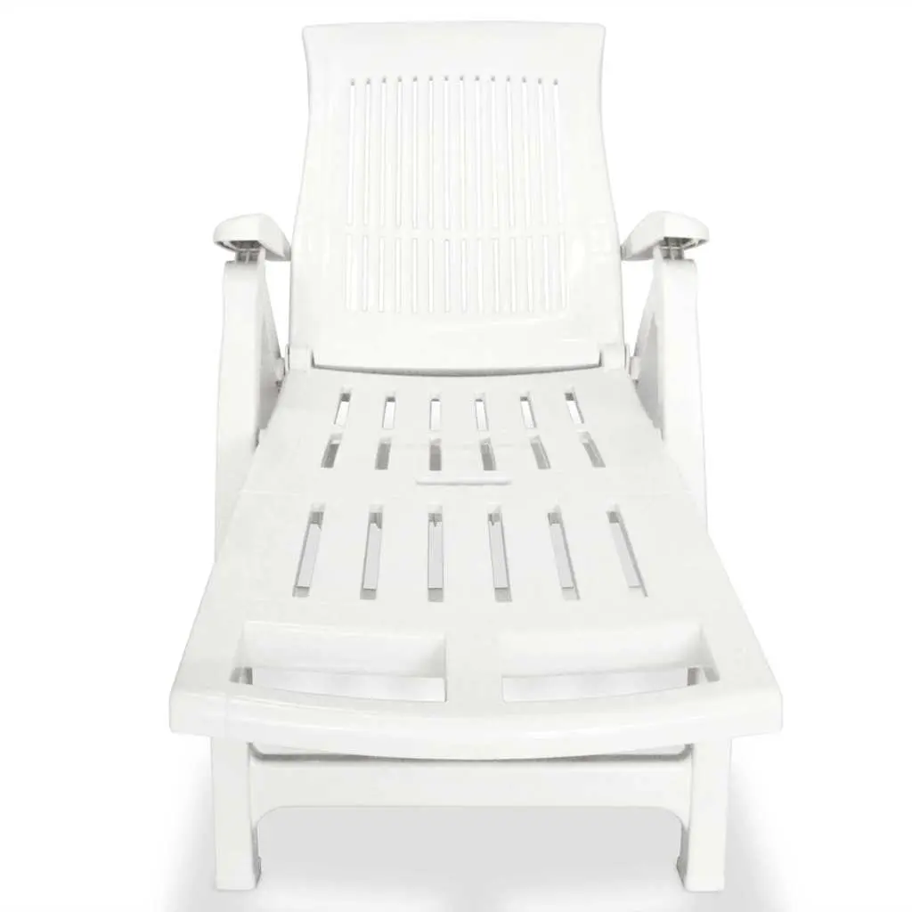 White Plastic Sun Lounger Reclining Deck Chair Outdoor Garden Patio Folding