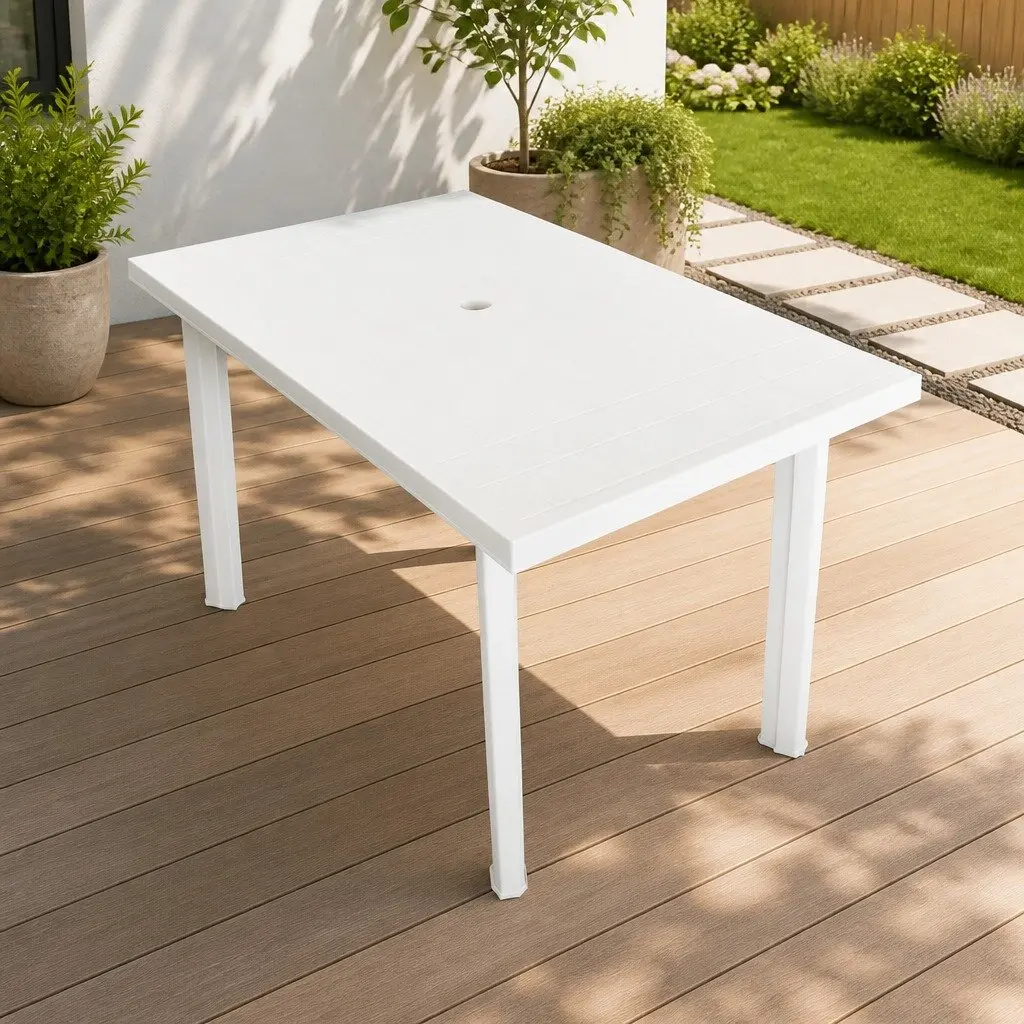 Outdoor Dining Table Weather-Resistant Plastic Lightweight with Umbrella Hole