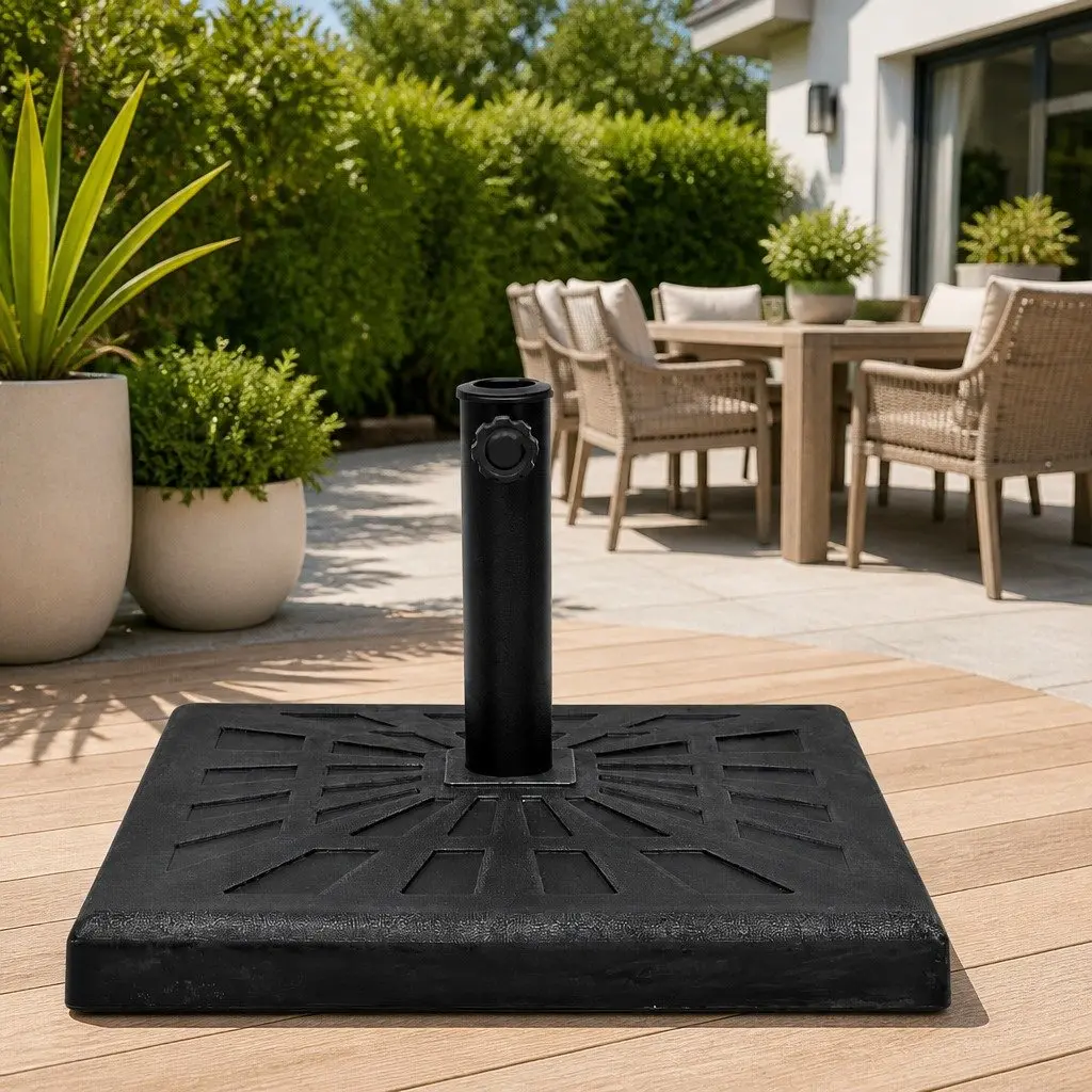 Square Resin Parasol Base Weather Resistant with Locking Bolt for Outdoor Umbrella Poles