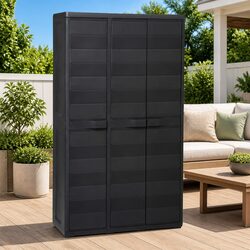 Black Outdoor Storage Cabinet for a Tidy Patio Space