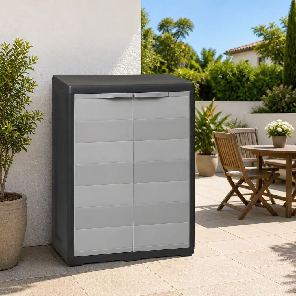 Garden Storage Cabinet with Adjustable Shelf Outdoor Patio Organization Black