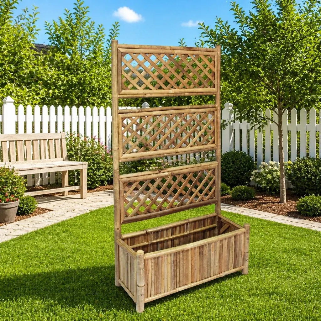 Garden Raised Bed with Trellis Planter Box 70cm Outdoor Balcony Patio Flower Pot