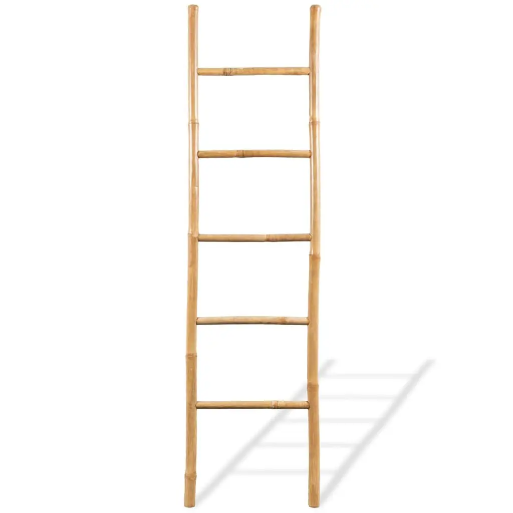 Bamboo Towel Ladder 5 Rungs Freestanding Bathroom Towel Rack Home Decor 150cm