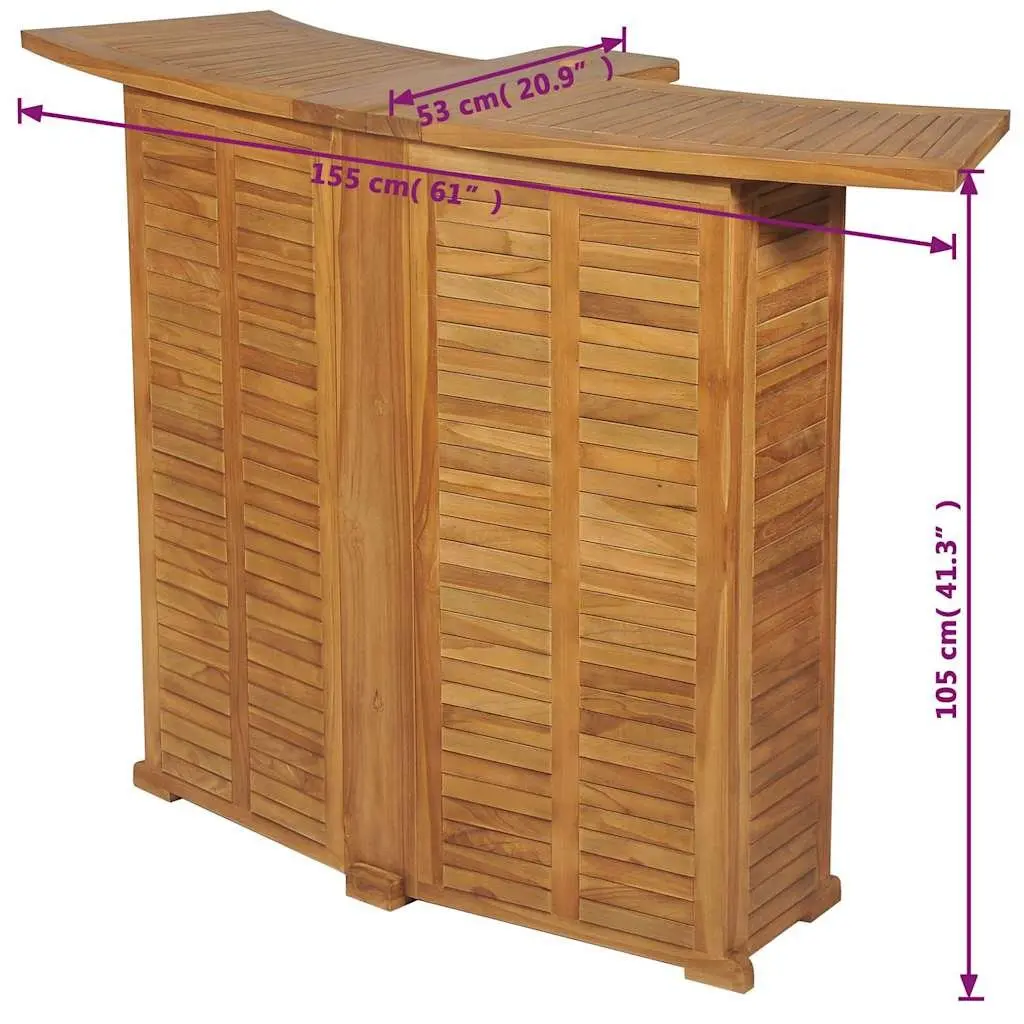 Folding Bar Table Teak Wood Outdoor Garden Parasol Hole Bottle Holder Removable Shelves