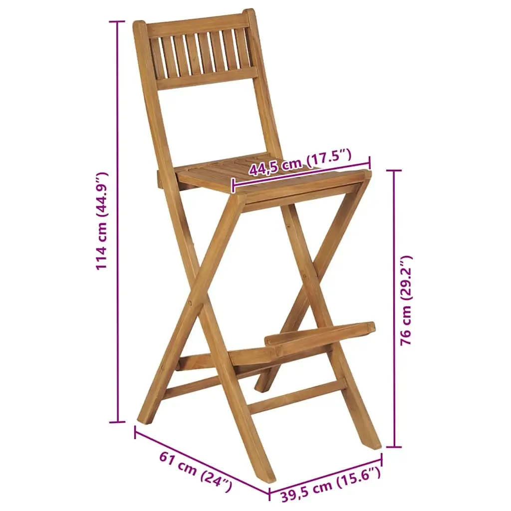 Folding Bar Stools Set of 2 Wooden Garden Seating with Backrest and Footrest